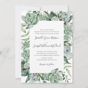 Succulent Greenery   Traditional Full Name Wedding Invitation