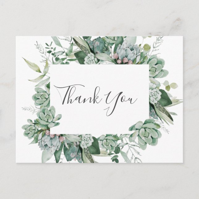 Succulent Greenery | Wedding Thank You Postcard (Front)
