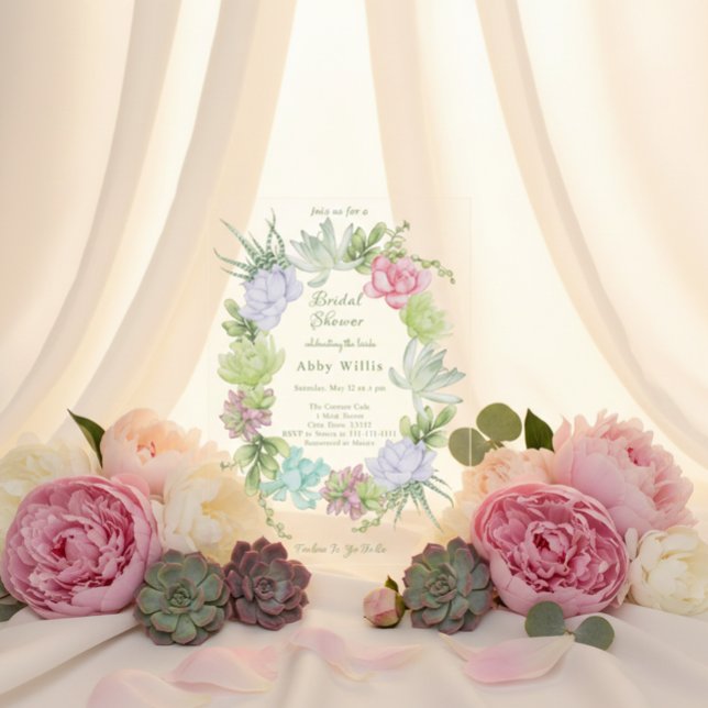 Succulent Greenery Wreath Bridal Shower  Acrylic Invitations (Creator Uploaded)