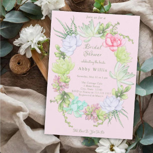 Succulent Greenery Wreath Bridal Shower  Invitatio Invitation