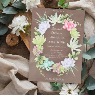 Succulent Greenery Wreath Bridal Shower  Invitation