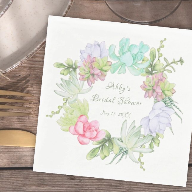Succulent Greenery Wreath Bridal Shower Napkin (Creator Uploaded)