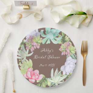 Succulent Greenery Wreath Bridal Shower Paper Plate