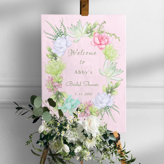 Succulent Greenery Wreath Bridal Shower Welcome Poster (Creator Uploaded)