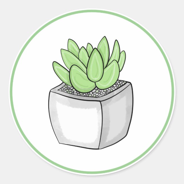 Succulent Hand Drawn Houseplant Art  Classic Round Sticker (Front)