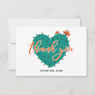 Succulent Heart Bridal Shower Flat Thank You Card