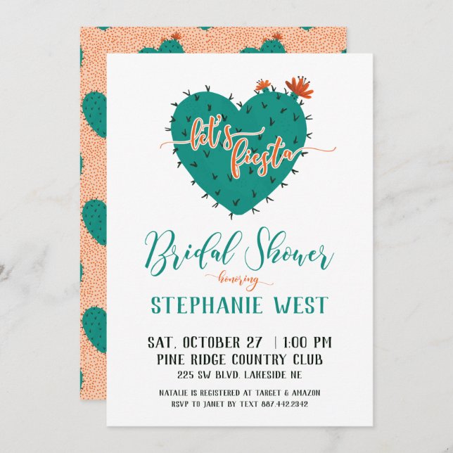 Succulent Heart Fiesta Bridal Shower Invitation (Front/Back)