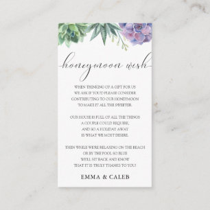 Succulent Honeymoon Wish Fund Enclosure Card