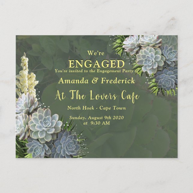 Succulent Hues of Pale Blues Engagement Invitation Postcard (Front)