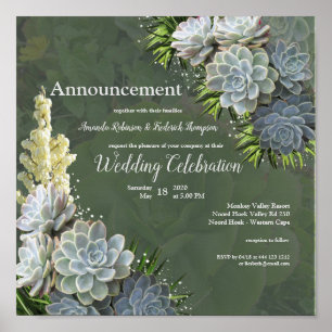 Succulent Hues of Pale Blues & Green Announcement Poster