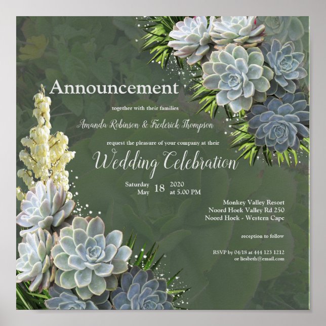 Succulent Hues of Pale Blues & Green Announcement Poster (Front)