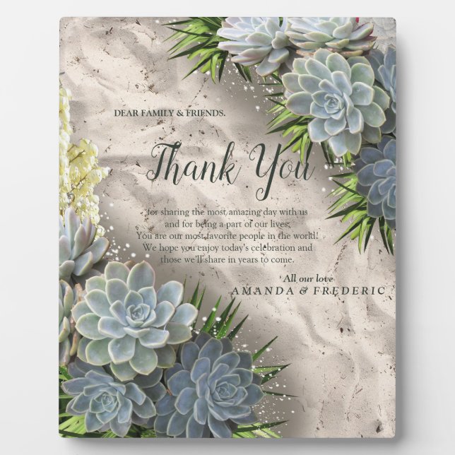 Succulent Hues of Pale Blues & Green Thank You Plaque (Front)