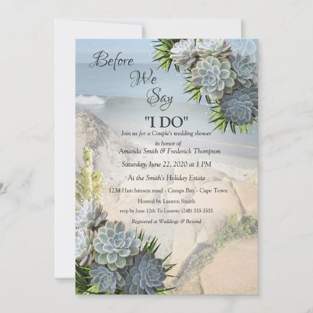 Succulent Hues of pale blues& green tubular leaves Invitation (Front)