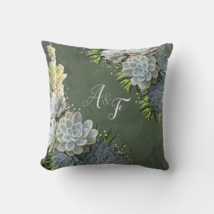 Succulent Hues of Pale Blues& Green Wedding Gift Cushion
