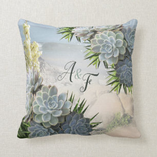 Succulent Hues of Pale Blues & Green Wedding Gift Cushion
