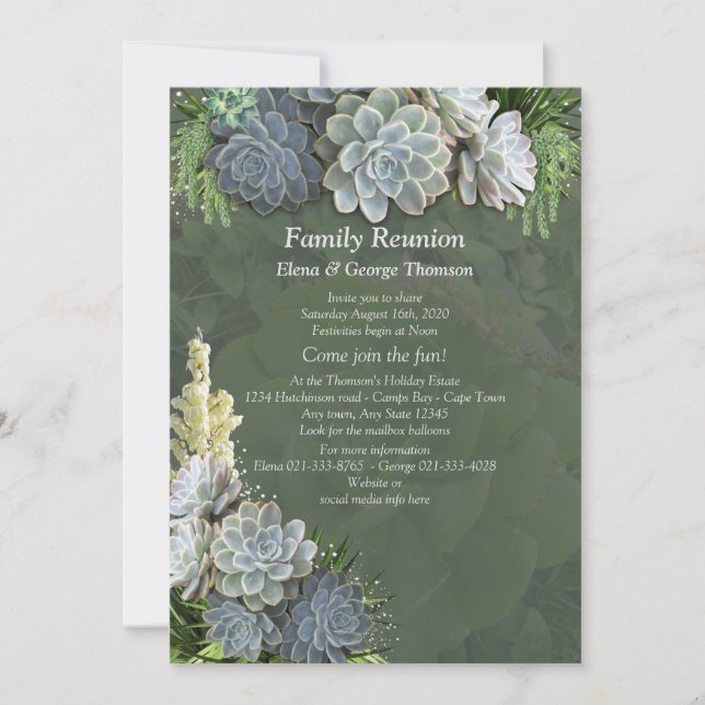 Succulent Hues of Pale Blues Reunion Invitation (Front)