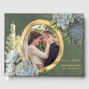 Succulent Hues of Pale Blues Wedding Guest Book