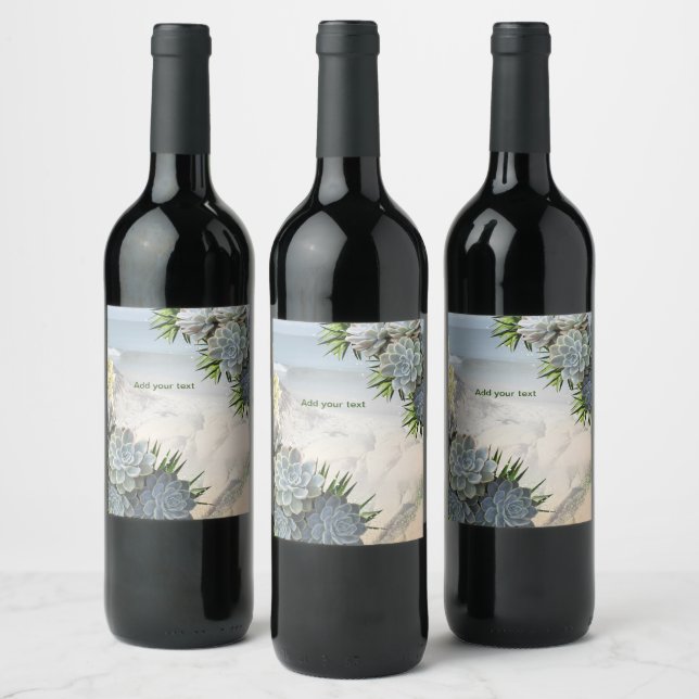 Succulent Hues of Pale Blues  Wine Label (Bottles)