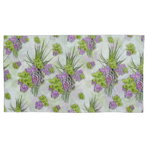 Succulent  Hues of Sea Green & Lavender tones Pillowcase