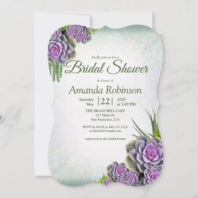 Succulent Hues of Sea Green, Violet Invitation (Front)