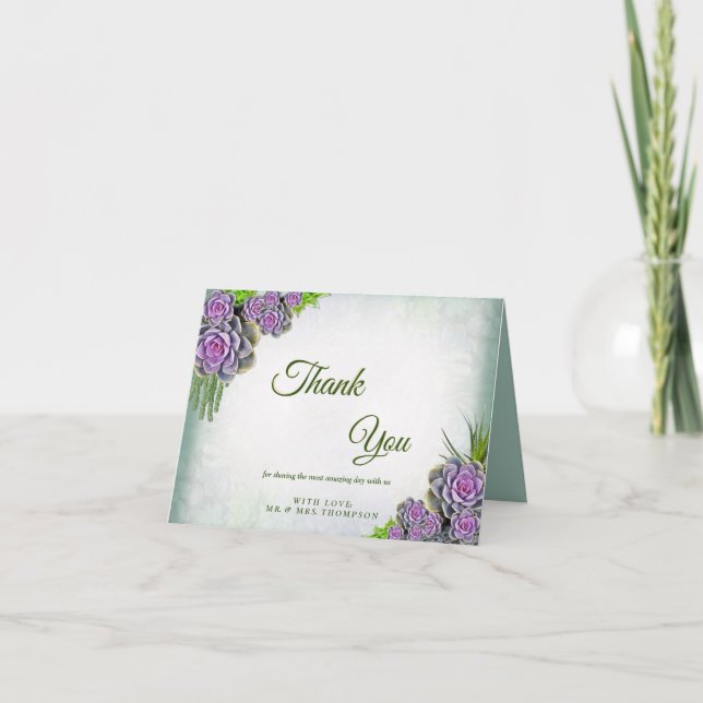 Succulent Hues of Sea Green, Violet Thank You Card (Front)