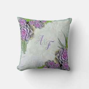 Succulent Hues of Sea Green, Violet Wedding Gift Cushion