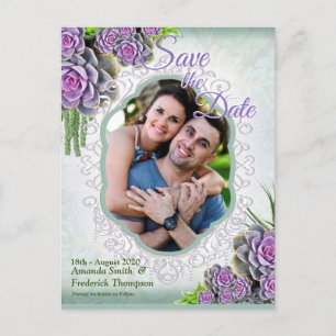 Succulent Hues of SeaGreen, Violet Save the Date Announcement Postcard