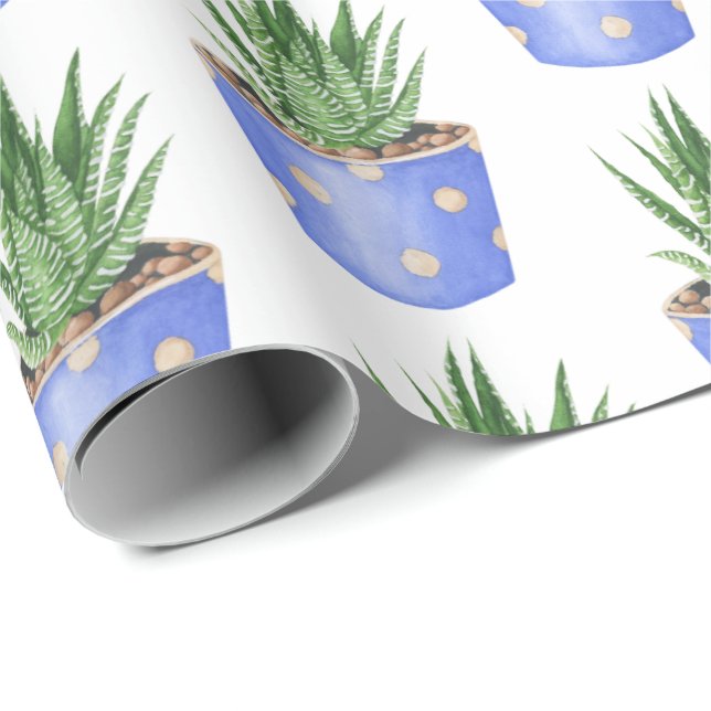Succulent In Polka Dot Pot Wrapping Paper (Roll Corner)