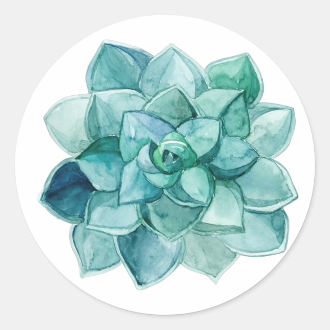 Succulent in watercolor classic round sticker (Front)