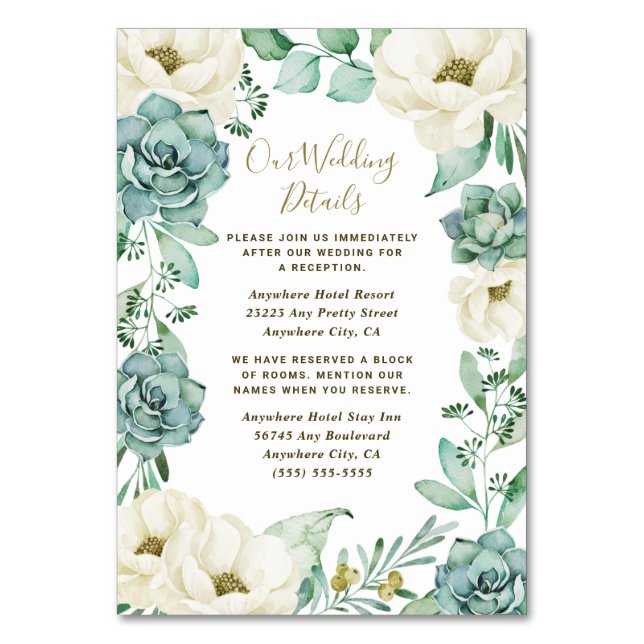 Succulent Ivory Watercolor Wedding Enclosure Cards (Front)