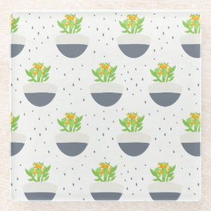 Succulent Kalanchoe Plant Mum Pattern Glass Coaster