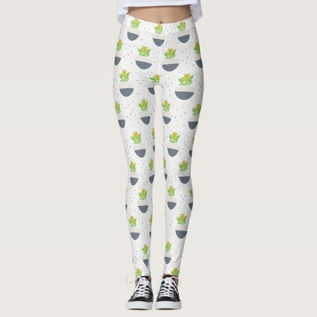 Succulent Kalanchoe Plant Mum Pattern Leggings (Front)