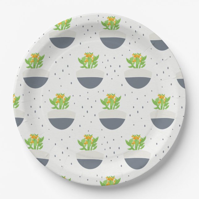 Succulent Kalanchoe Plant Mum Pattern Paper Plate (Front)