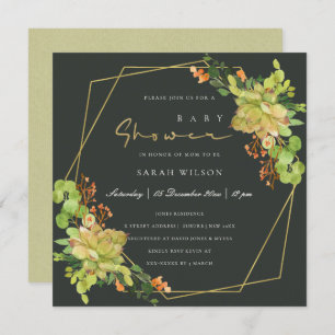 SUCCULENT KRAFT FLORAL WATERCOLOR BABY SHOWER INVITATION
