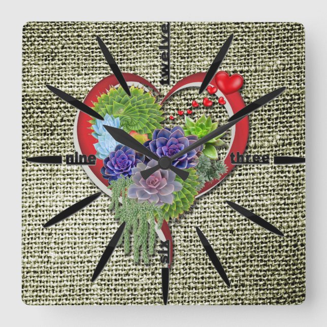 Succulent-lovers garden plant square wall clock (Front)