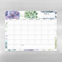 Succulent Monthly Dry Erase Calendar