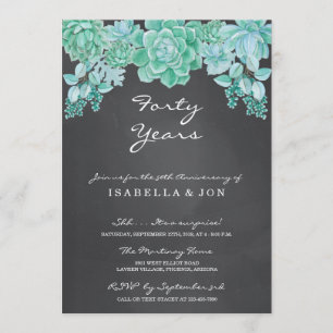 Succulent on Chalkboard Wedding Anniversary Party Invitation