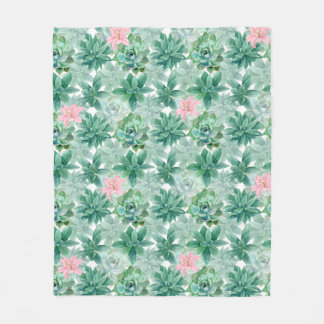 Succulent pink lily botanical floral pattern fleece blanket