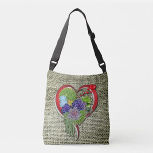 Succulent Plant Decor Within a Heart Crossbody Bag