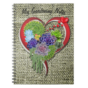 Succulent Plant Decor Within a Heart Notebook