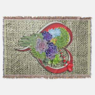 Succulent Plant Decor Within a Heart Throw Blanket