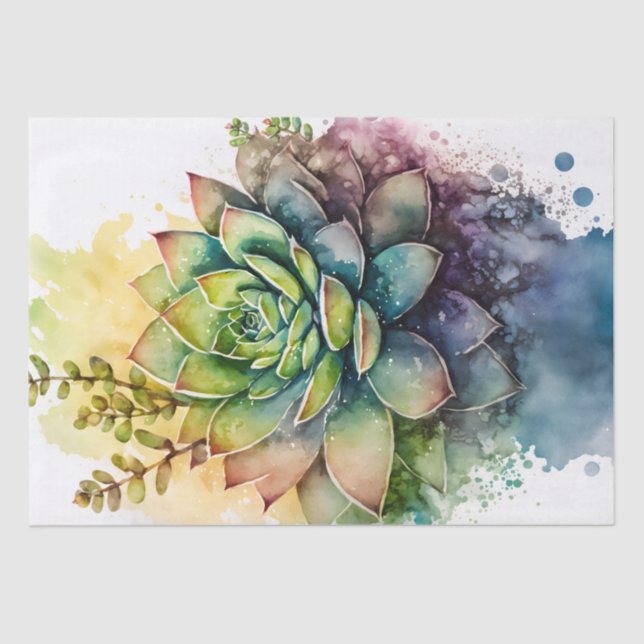 Succulent Plant Floral Decoupage Watercolor Tissue Paper (Front)