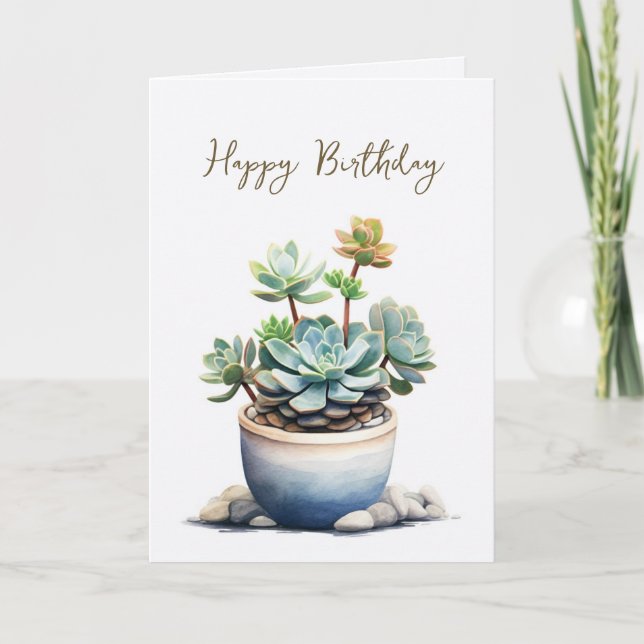 Succulent Plant with Stones Birthday Card (Front)