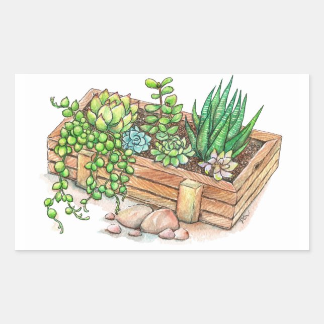 Succulent Planter Box Rectangular Sticker (Front)