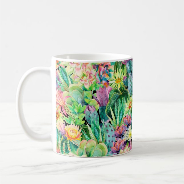 Succulent plants and cactus garden pattern coffee mug (Left)