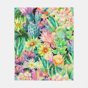 Succulent plants and cactus garden pattern fleece blanket