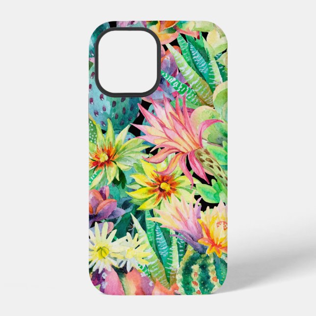 Succulent plants and cactus garden pattern iPhone case (Back)