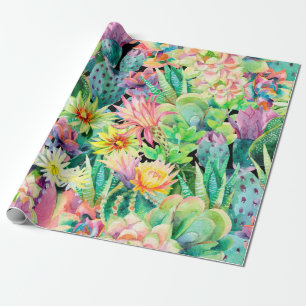 Succulent plants and cactus garden pattern wrapping paper