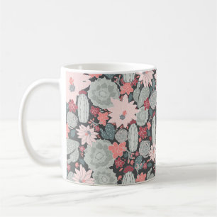 Succulent Plants And Cactus In Pink Mint Pattern Coffee Mug