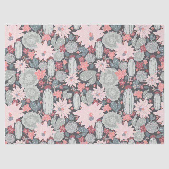 Succulent Plants And Cactus Pattern In Pink Green Tissue Paper (Front)